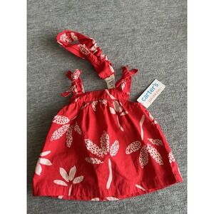 Carter's Baby Girl Size 9M Dress With Matching Headband Set Red White Cotton New